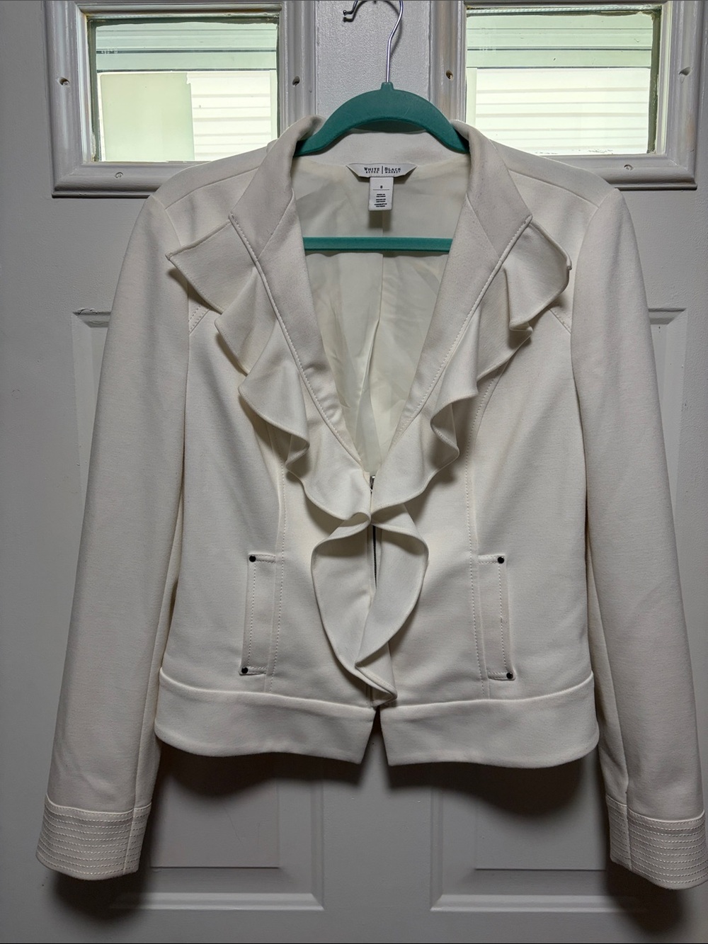 White House Black Market Ivory Ruffle Front Blazer